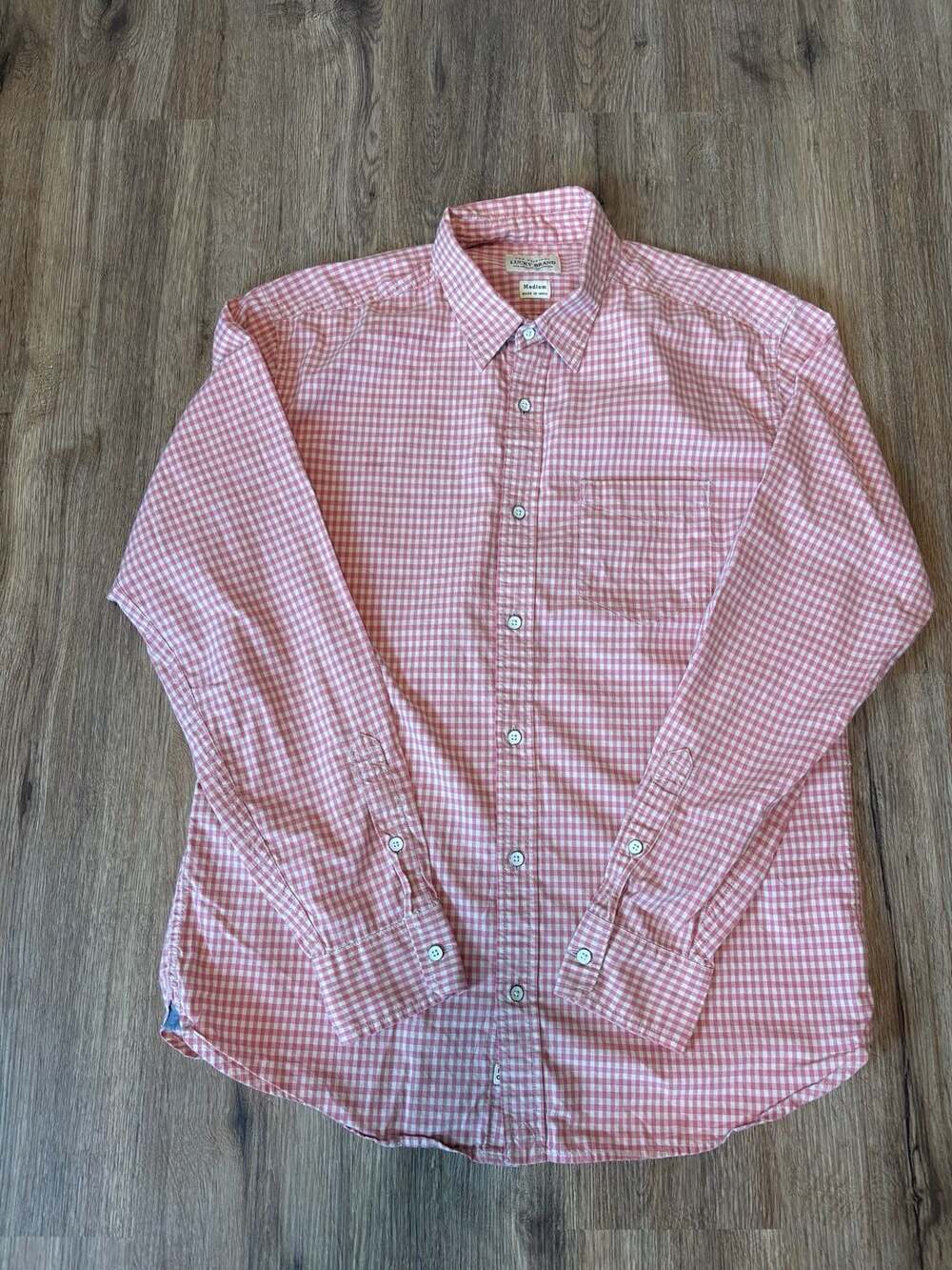Lucky Brand Red White Gingham Check Long Sleeve Button Down Shirt Medium
